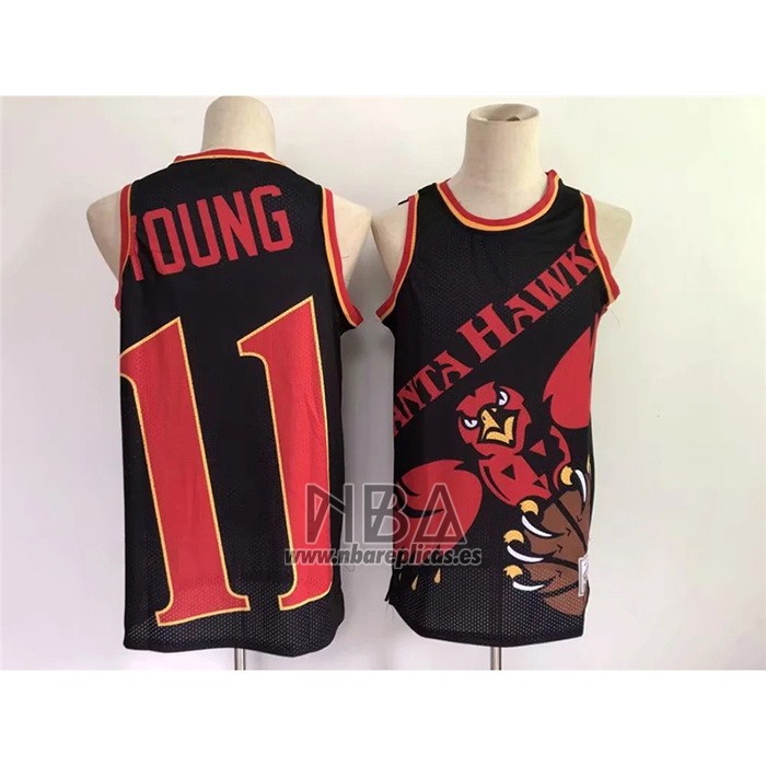 Camiseta Atlanta Hawks Trae Young NO 11 Mitchell & Ness Big Face Negro